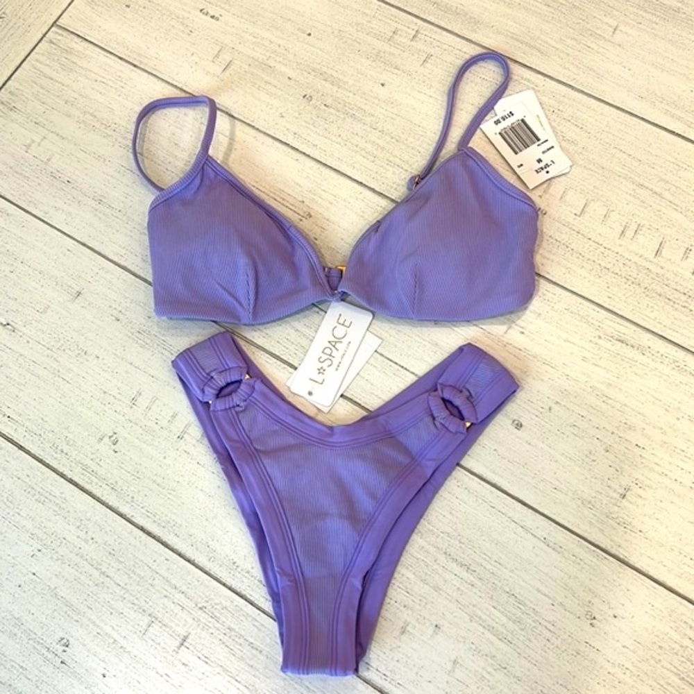 l*space Lilac Ribbed Ring-Detail Bikini Set - Picture 2 of 16